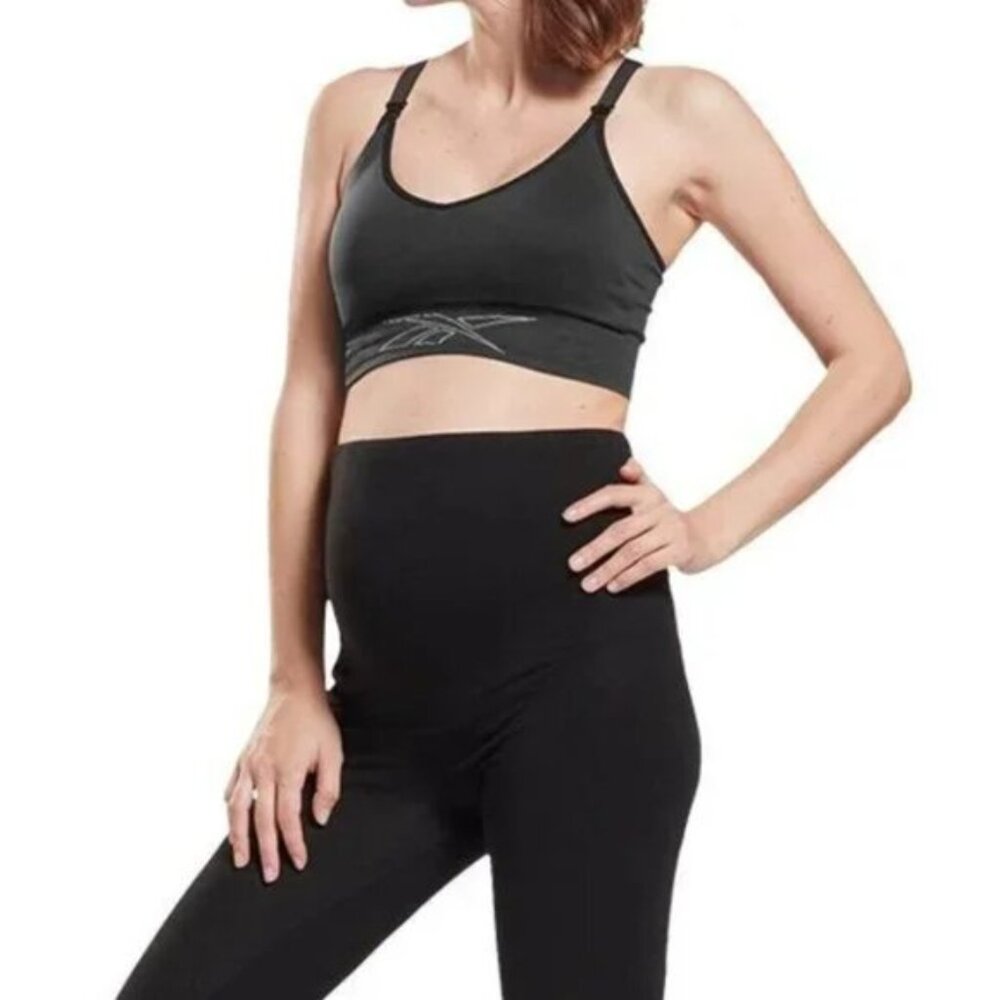 Reebok Studio Maternity Nursing Sports Bra Medium Support Removable Pads Black S